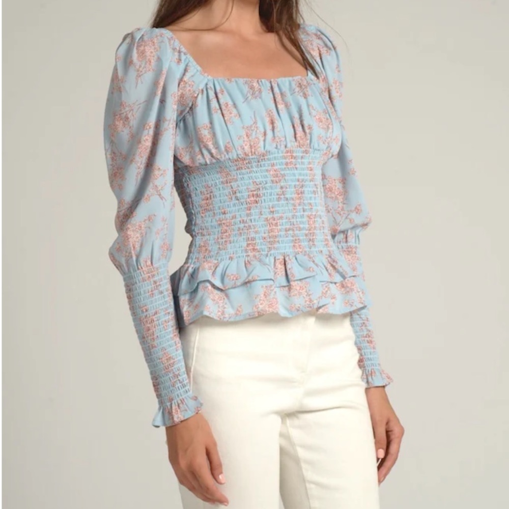 Cistar smocked waist blouse top with floral print
